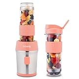 Mini-Mixer/Smoothiemaker/kompakt / 570 ml H.Koenig SMOO10 BPA-free/leistungsstark / 300 W / 4 Edelstahlklingen / 2 Flaschen mit Reisedeckel inklusive, Rosa