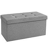 SONGMICS Sitzbank mit Stauraum, Sitztruhe, Sitzhocker, Aufbewahrungsbox, Fußablage, faltbar, belastbar bis 300 kg, 80 L, 76 x 38 x 38 cm, Leinenimitat, hellgrau LSF47G
