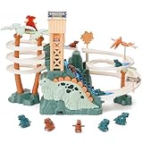 Rennbahn Spielzeug Dinosaurier Klettern Treppe Spielzeug Doppelschleifenbahn Rutsche für Kinder mit Musik Licht Intelligenz Pädagogische Puzzle Playsets für Kleinkind Jungen Mädchen ab 3