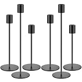 Kerzenständer Set 6 Kerzenhaltern Säulenförmig Kerzenhalter in 3 verschiedenen höhen 23/28/33CM Kegelkerzenhalter für Party,Hochzeitstisch,Geburtstag,Abendessen,Kerzenhalte Vintage Deko (1, Noir)