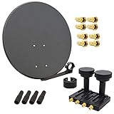 PremiumX Satelliten-Komplettanlage 80cm Satellitenschüssel Quad LNB Monoblock Astra 19,2 Hotbird 13, 2 SAT für 4 Teilnehmer