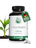L-Glutamin Kapseln – Hochdosiert: 3.000 mg reine Aminosäure in freier Form & aus natürlicher Fermentation – 100 % Vegan & Ohne Zusätze – 240 Kapseln (60 Tage) - Green Naturals®