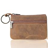 CERCTLA Leder Auto-Schlüssel Herren Schlüsseletui, Münzen Geldbörse, Vintage Geldsäckchen, Reißverschluss Aufbewahrungstasche Münze Organizer, Braun