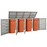 Mokuyary Mülltonnenbox für 4 Tonnen 276,5x77,5x112,5 cm Edelstahl, Müllhaus mit Deckel und abschließbar Tür für Mülltonne, Mülltonnenschuppen zum Müllbehälter, Mülltonnenverkleidung -A