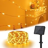 Isisyu Solar Lichterkette Aussen, 6M 60 LED Solarlichterkette Außen Wetterfest 8 Modi Kupferdraht Warmweiß Lichterkette Außen Solar Outdoor für Garten, Bäume, Terrasse, Balkon, Hochzeit, Partys