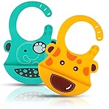 2 Stück Lätzchen Baby, BPA-frei Baby Lätzchen mit Auffangschale, Wasserdicht und Weiche Silikon Lätzchen baby, Lätzchen von Niedliches Tiermuster