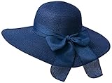 Miobo Damen Strohnut Sonnenhut Sommer Schleife Hut Strandhut Krempenhut Schlapphut 58 Dunkelblau
