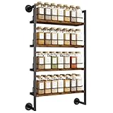 IBUYKE Gewürzregal Wand,4 Etagen Gewürzregal Hängend,Große Gewürz Organizer Für Bis Zu 50 Gläser,Gewürzschrank Holz Für Küchen Schranktür,Bad,Speisekammer,Braun TLJ016H