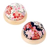 lasuroa 2stik Näh-Nadelkissen, Japanisch Runde Nadelhalter mit Holzuntergrund Baumwoll-Blumen-Nadelkissen für Quilten DIY-Bastelarbeiten Handarbeiten Kunstprojekte
