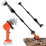 Akku Bodenhacke, Elektro Bodenhacke, 21V Gartenfräse Elektrisch, Motorhacke elektrisch mit 4 Metallmesser 10cm Arbeitsbreite, 235 U/min Drehzahl, 1,3M Handgriff, 550W Kultivator Ackerfräse für Gärten