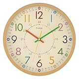 Foxtop Lernuhr Kinder - Lernuhr ohne Tickgeräusche - Analoge Kinderuhr zum Lernen und Üben der Uhrzeit - 24H - Dekoratives Kinderzimmer,30 cm