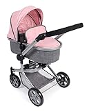 Bayer Chic 2000 - Puppenwagen Mika, 2in1 Kombipuppenwagen für Kinder von 4 bis 8 Jahren, Melange grau-rosa, 73 x 41 x 82 cm