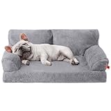 MEWOOFUN Orthopädisches Hundesofa, mittelgroß, wasserdicht, Anti-Angst-Plüschbezug für Welpen, 90 x 65 x 30 cm (Grau, L)