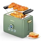 Toaster 2 Scheiben, ZACHVO Toaster mit Brötchenaufsatz, 6 Bräunungsstufe, 850W Herausnehmbare Krümelschublade, LED-Bildschirm, High Lift, Aufwärmen, Auftauen, Abbrechen Funktion