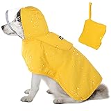 Eyein Regenmantel für Hunde, wasserdichte Hundemantel mit Netzfutter und Kapuze, Verstellbarer Hunde Regenjacke mit reflektierenden Streifen für Spaziergänge, zum Spielen, XXL