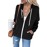 PPangUDing Kapuzenpullover Sweatshirt Damen Einfarbig Full Zip Casual Hoodie Sweatshirtjacke Pullover Oberteile Sweatjacke Sweatjacke Tops für Frauen und Mädchen