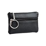 DJHUHN Schlüsseltasche Doppelschichtige Schlüsseletui PU Brieftasche 11,5 x 7,5 x 1,3cm Kartenflug Kleingeld Schlüssel mit Reißverschluss für Männer Frauen Unisex Schwarz