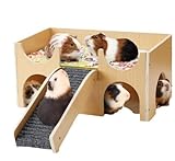 WANDGU Großes Meerschweinchenhaus aus Massivholz mit Rampe & 3 Eingängen: 38 x 24 x 18 cm Natürliches Kaninchenhaus, Meerschweinchen Zubehoer Kaninchenhaus für Ratten, Hamster & Kleintiere3