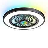 MILFECH 75W Deckenventilator mit Beleuchtung, Ø54CM Deckenleuchte mit Ventilator Fernbedienung,3000K-6500K,RGB-Lichter,6 Windstufen,Timer,Speicherfunktion,lampe mit ventilator für Wohn,Schlaf(Schwarz)
