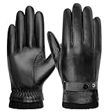 YESWEL Winterhandschuhe Herren,Warm PU-Lederhandschuhe,Dick Gefüttert Handschuhe,Wasserdichte Winddicht Touchscreen für Outdoor Fahren Camping(Schwarz,XL)