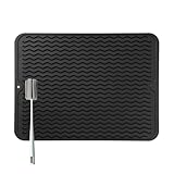 Silikon Abtropfmatte für Geschirr - 50 x 40 cm Abtropfmatte für Geschir, BPA-frei, Geschirr Trockenmatte, Hitzebeständig, Rutschfest, Spülmatte Abtropfunterlage mit Bürste (Schwarz, 50 x 40 cm)