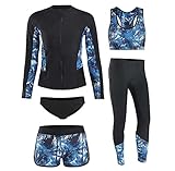 Damen Neoprenanzug Shorty Langarm Neoprenanzug Jacke Frontreißverschluss Volle Länge Neoprenanzug Top Damen Wassersport Strandkleidung zum Schwimmen Schnorcheln (Blau Schwarz L/Large)