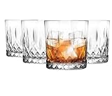 Glasmark KROSNO 1992 Whisky Gläser Set Whiskeygläser 4 Stück 280 ml Rum Gin Bourbon Cocktail Whiskey Glas Trinkgläser Geschliffen Spülmaschinengeeignet, Niedrige