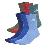 adidas Unisex CUSHIONED CREW SOCKS 6 PAIR PACK, Dark Blue/Royal Blue/Olive Strata/Pure Ruby, 8.5-10