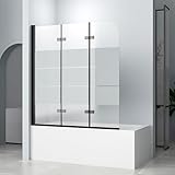 Duschwand für Badewanne 3-teilig 120x140cm Gestreift Schwarzes Faltbar Badewannenaufsatz, Glas Klappbar Duschabtrennung für Badewanne aus 6mm ESG Sicherheitsglas