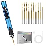 Handbohrer Elektrisch, Vankarr 3-Gang DIY Bohrer Wiederaufladbare Bohrmaschine mit 10 Bohrer, für Modellbau, Holz, Harz Schmuckherstellung Kunststoff Leiterplatte, Blau