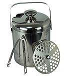 HRB Marken Edelstahl Eiswürfeleimer 1,3L, sehr gut isolierter Eiseimer mit Deckel Innensieb und Zange für Eiswürfel, Eiskübel mit Doppelwandisolierung