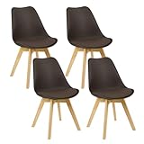 WOLTU Esszimmerstühle 4er Set, Skandinavische Küchenstühle, Wohnzimmerstuhl, Retro Design, Sitzfläche aus Kunstleder, Polsterstuhl Lehnstuhl,Massivholz Beine, Braun BH29br-4