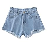 Hose Mit Knopfleiste Größe 32 Damen Jean-reizvolle dünne Loch-Kurze Hosen-Taschen-Allgleiches Kurze Sporthose Jogginghose(Blau,M)