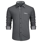 Enlision Hemd Herren Grau Langarm Business Hemden Regular Fit Mordern Hochzeit Hemd Männer Freizeithemd mit Tasche XL