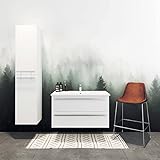 Bossmobil Badmöbel Set Breite 60 75 90 120 cm Hochglanz Weiß Waschtisch Waschbecken 75cm, Spiegel eckig LED Beleuchtung Bewegungssensor 60 cm, 0X Seitenschrank Hochschrank 160 cm