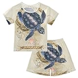 Linomo Kinder-Schlafanzug-Set, Motiv: Meeresschildkröte, kurzer Schlafanzug, Nachtwäsche, Kinder, Nachtwäsche, Teenager, Sommer-PJs, mehrfarbig, 6 Jahre