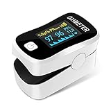 MOMMED Sauerstoffsättigung Messgerät Finger, Pulsoximeter mit Alarm ideal zur schnellen Messung der Sauerstoffsättigung, Einfacher Oximeter für Kinder & Erwachsene, Inklusive Lanyard und Batterien