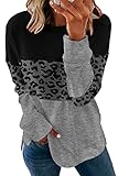 CNFUFEN Pullover Damen Tshirt Damen Langarmshirt Damen Sweatshirt Damen T-Shirt Damen Herbstmode Damen 2022 Damen Tshirt Leopard Schwarz Groß