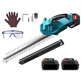 Akku Heckenschere,elektrische Elektro Heckenschere Elektrischer Heckenschneider mit 2 Akku und Ladegerät,51cm Schnittlänge, 15mm Zahnabstand Dual Schnittklingen für Gärten, Rasenflächen und Höfe