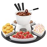 BOYIFEIJIE Keramik Schokofondue Set, Schokoladenfondue mit Holzpalette 4 Gabeln 4 Tellern, Käsefondue, Schoko Fondue, Schokoladenschmelztopf für Süßigkeiten, Käse, Karamell