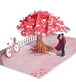 Pop-Up-Jubiläumskarte, 3D-Dankeskarte zum Valentinstag, Muttertag, Geburtstag, Größe 15 x 20 cm, romantisches Paar Herzbaum)