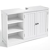 Bealife Waschbeckenunterschrank, Badezimmerschrank 90 x 30 x 60 cm, mit 2 Türen, 5 Fächern und höhenverstellbarem Einlegeboden in 3 Stufen, Magnetverschluss, viel Stauraum, wasserabweisend (Weiß)