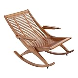 LUNICASHA Sonnenliege Gartenliege aus Bambus Schaukelstuhl 150kg Capacity mit Armlehne, Liegestuhl Wetterfest Relaxliege für Garte, Balkon, Wohnzimmer, Außenterrasse