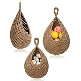 Alleshelfer Hängende Wandkörbe, 3 Stück Hängekorb Küche, Wandhängender Obstkorb, Aufbewahrungskorb Geflochten, Hängekorb, für Küchendekoration, Wohnzimmer, Bad, Obstkorb Hängend Jute