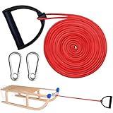 Schlittenseil Mit Karabiner, Schlittenleine Mit Griff, 4m Schlitten Zugseil, schlittenseil mit karabiner, Schlittenseil Mit Griff, Schlitten Zugseil für Schlitten und Rodel im Winter (Rot)