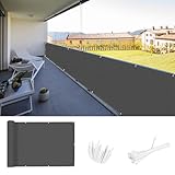 SUNNY GUARD Balkon Sichtschutz 90x800cm Balkonverkleidung Balkonabdeckung Balkonumspannungen UV-Schutz Wind und wetterfest mit Kabelbinder,Dunkler Anthrazit