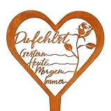 Fiada Wetterfest Grabstecker Herz Grabschmuck Trauerdekoration Metall Stahl Rost Grabstecker mit Spruch Grabschmuck Grabdekoration für Gärten Höfe Friedhofsdeko (Rose)