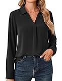 Beluring Blusenshirt Damen Casual Langarm Shirt Elegant V-Ausschnitt Longbluse Schwarz XL