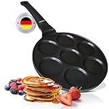 endusor Pancake Spiegeleipfanne - Ø 26 cm mit [PowerShield] Beschichtung | Induktion Gas-Keramik | 7 Mini-Eierformen für Pancakes Spiegeleier Liwanzen Poffertjes | Jetzt ansehen