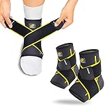 Bracoo FS60 Sprunggelenkbandage 2 Stück, Einstellbares Bandage Fußgelenk, Professionelle Knöchelbandage für Plantarfasziitis, Arthritis, ACL, Gelenkschmerzen, Fersensporn, Schwarz,S/M